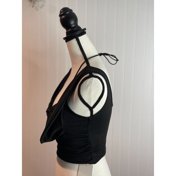 Musera Black Sleeveless Halter Crop Top With Bow Detail & Open Front Size M - Picture 7 of 12
